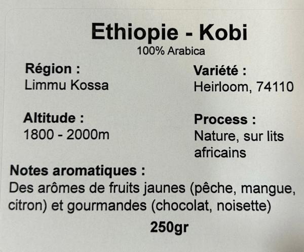 Café origine Ethiopie KOBI en grain - 250 gr